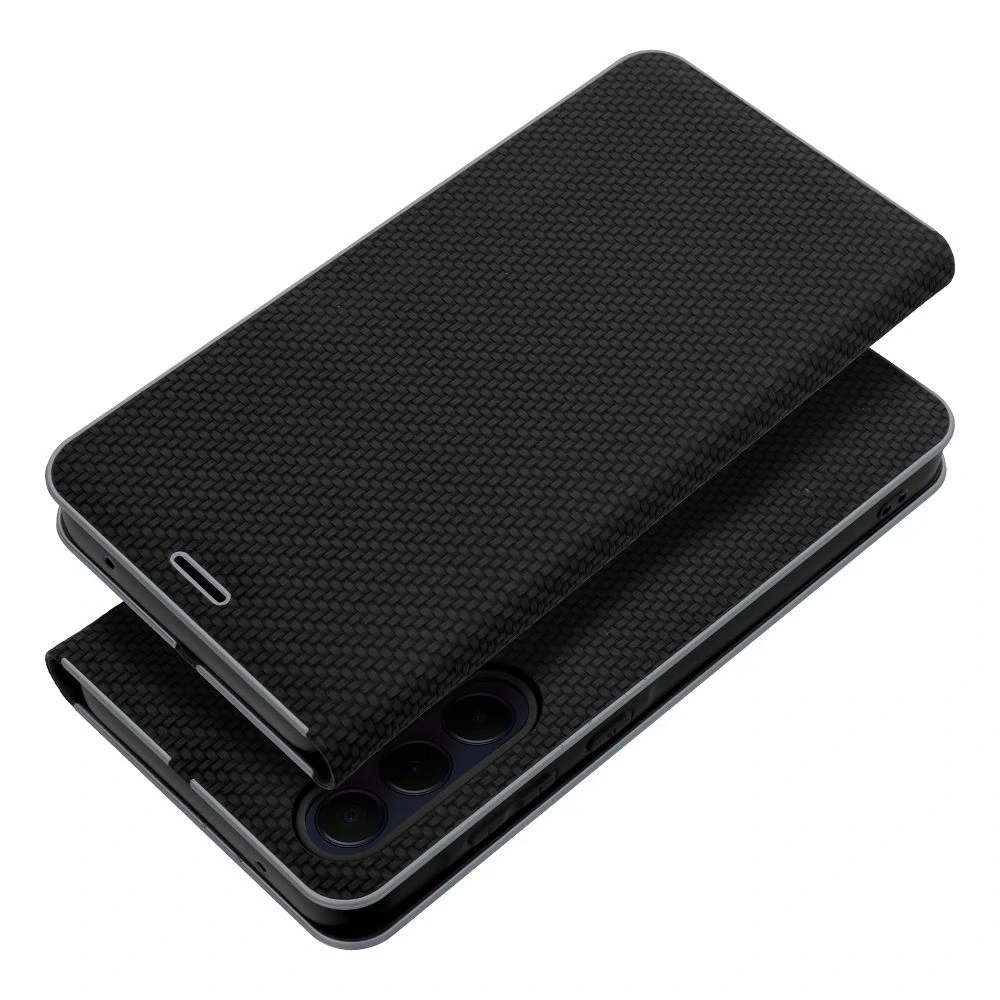 FANCY DIARY LUNA Book Carbon SAMSUNG S21 čierne otváracie puzdro na mobilný telefón