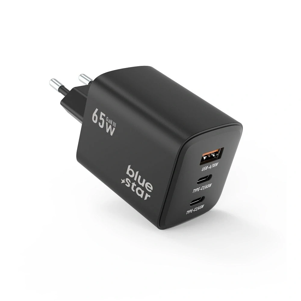 Blue Star GaN 65W Quick Charge nabíjačka sieťová bez kábla čierna