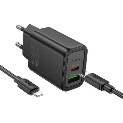 HOCO N63 30W čierna nabíjačka + kábel na koncovku typ C - LIGHTNING universal