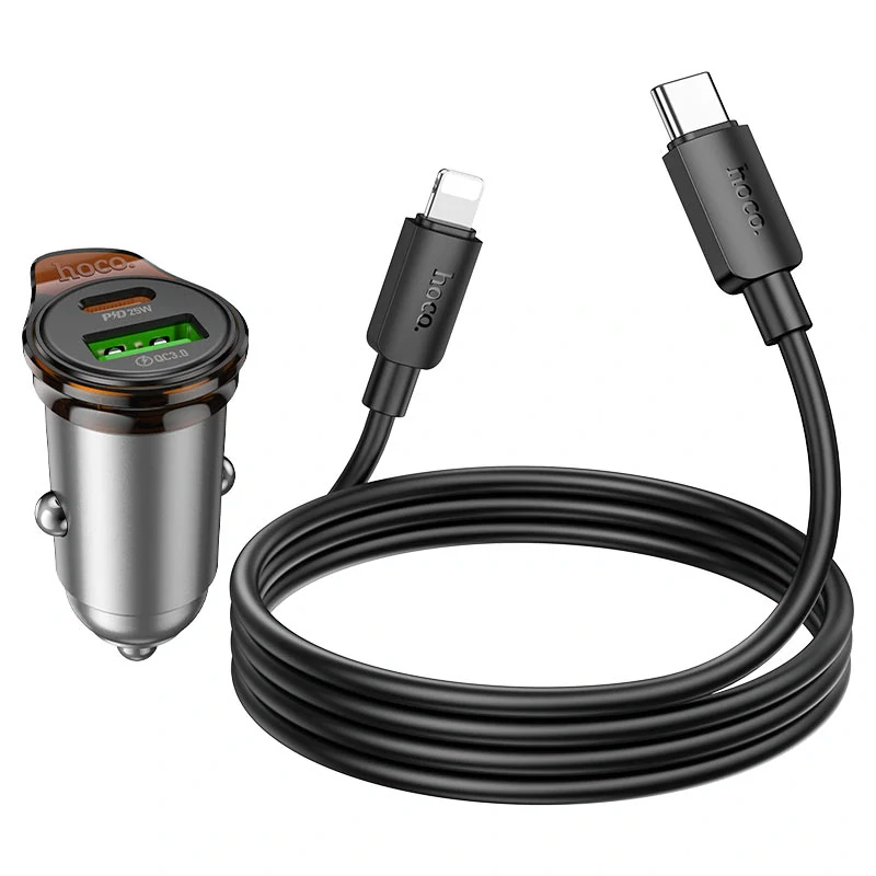 HOCO NZ16A 43W QC 3.0 autonabíjačka + kábel na koncovku typ C- LIGHTNING sivá universal