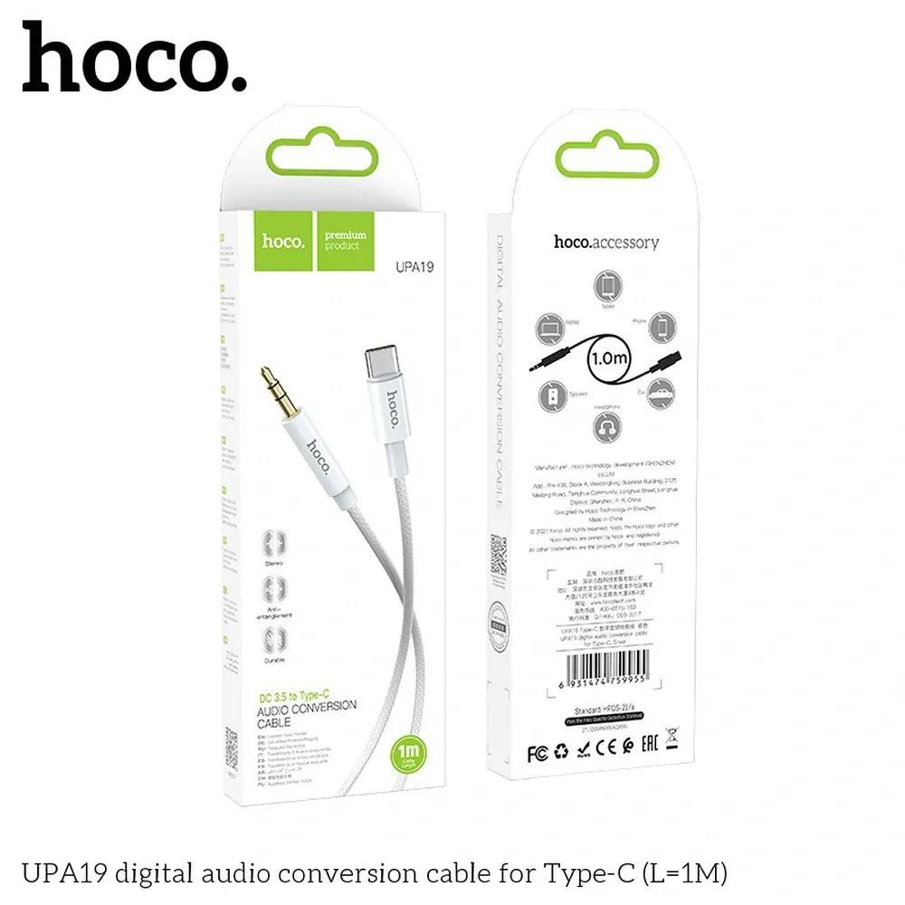HOCO UPA19 AUX 3,5mm - typ C, 1m, strieborný