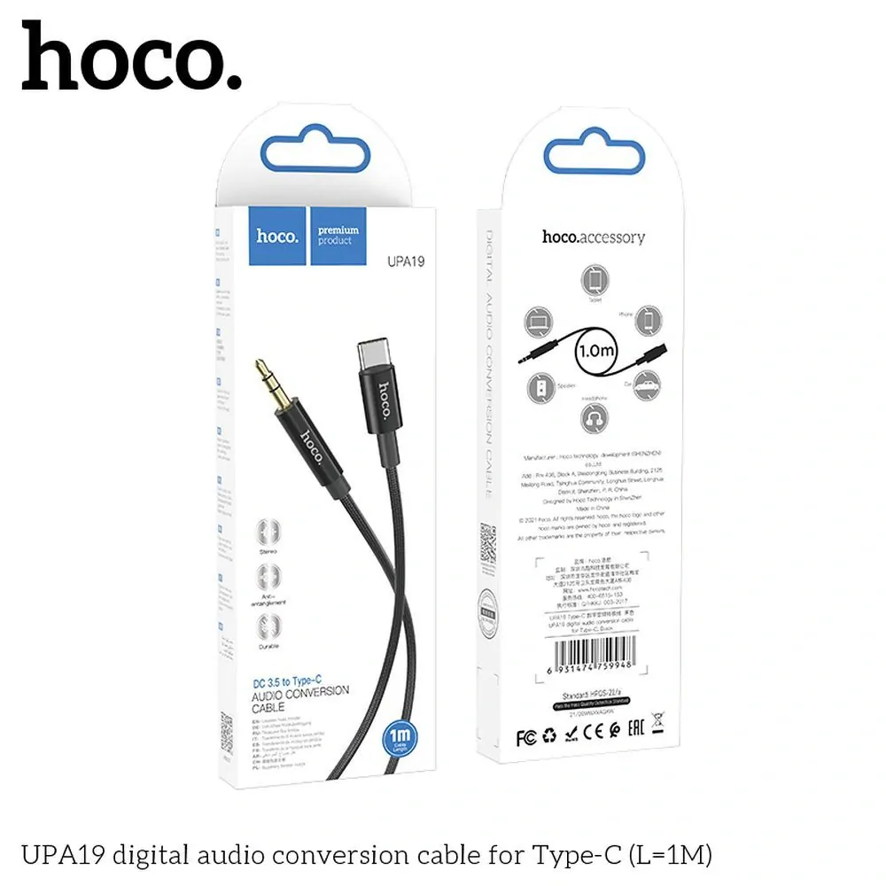 HOCO UPA19 AUX 3,5mm - typ C, 1m, čierny
