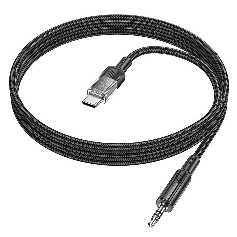 Hoco UPA27 Crystal Clear prepájací AUX USB-C / 3,5 mm jack na iPhone/iPad, černý