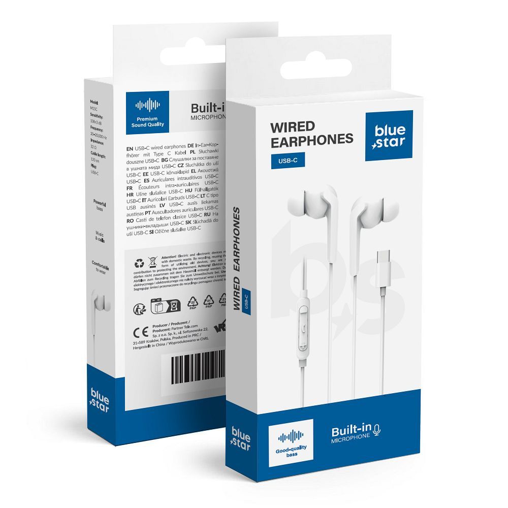 Blue Star Wire Earphones Type C With Microphone M15C 1,2 M White