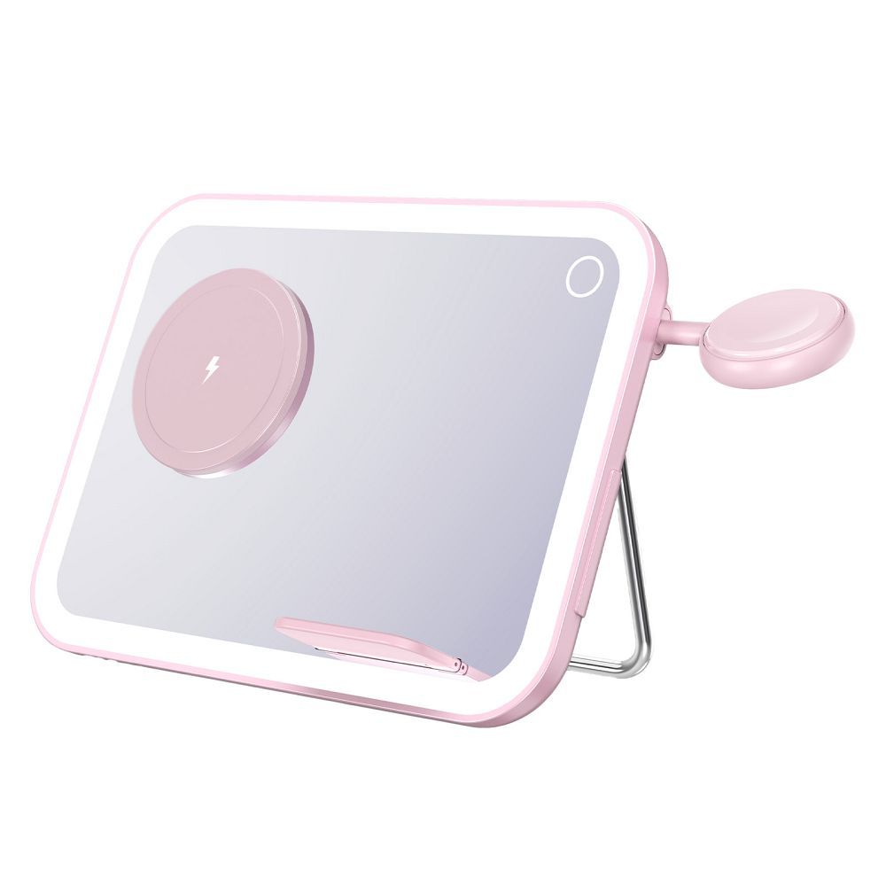 Bezdrôtová nabíjačka Forcell F-Energy Mag Mirror 3v1, C Qi2 15W kompatibilná s MagSafe, Apple Watch, Samsung Watch, ružová