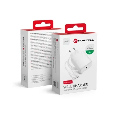 Nabíjačka sieťová FORCELL TFK-TC-25WPD typ C s káblom typ C-typ C 3A 25W
