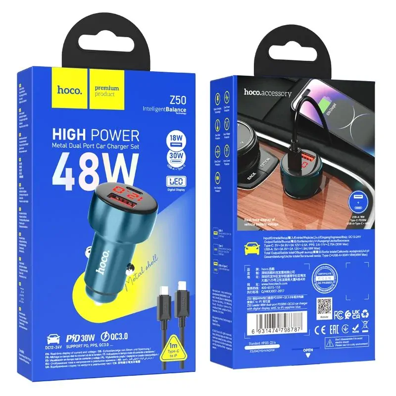 HOCO Z50 48W QC 3.0 modrá + kábel typ C-LIGHTNING
