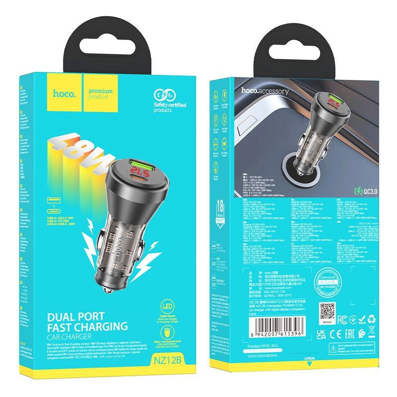 HOCO NZ12B 48W QC 3.0 + kábel typ C- LIGHTNING čierna