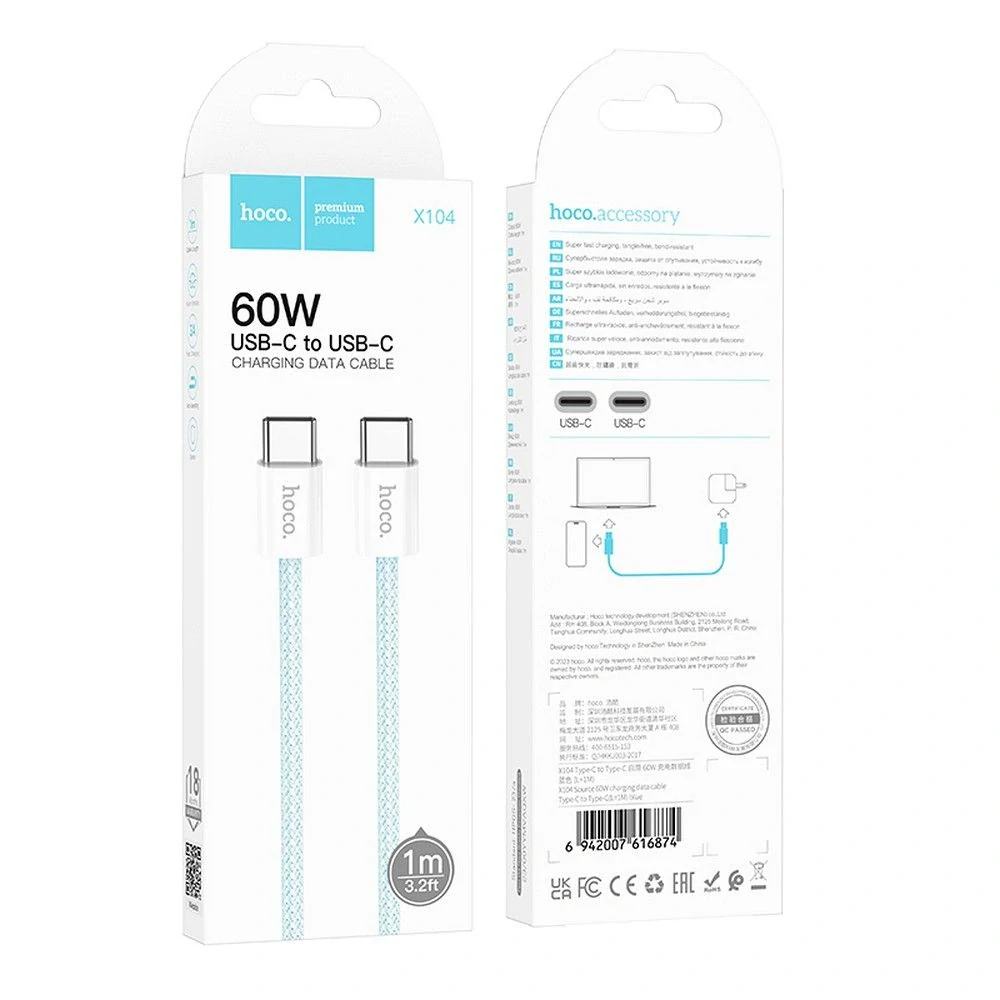 Kábel HOCO X104 typ C-typ C, 1m 60W zelený