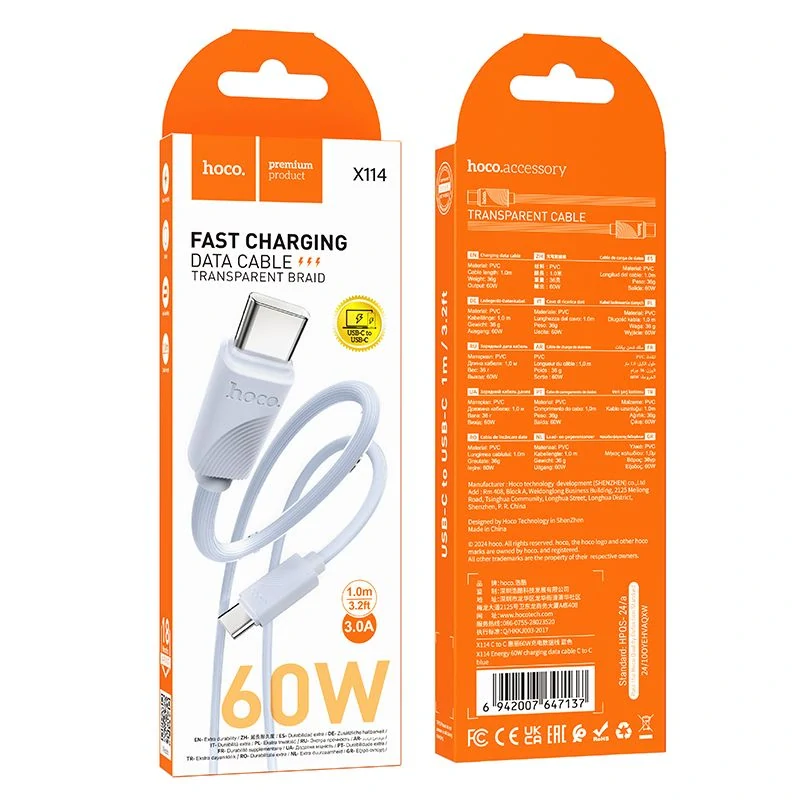 HOCO X114 typ C-typ C, 1m 60W modrý