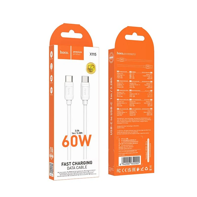 HOCO X115 typ C-typ C, 1m 240W biely