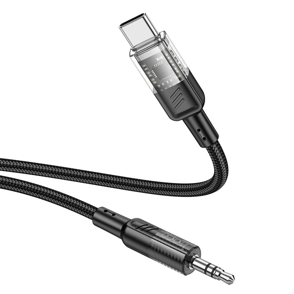 Hoco UPA27 Crystal Clear prepájací AUX USB-C / 3,5 mm jack na iPhone/iPad, černý