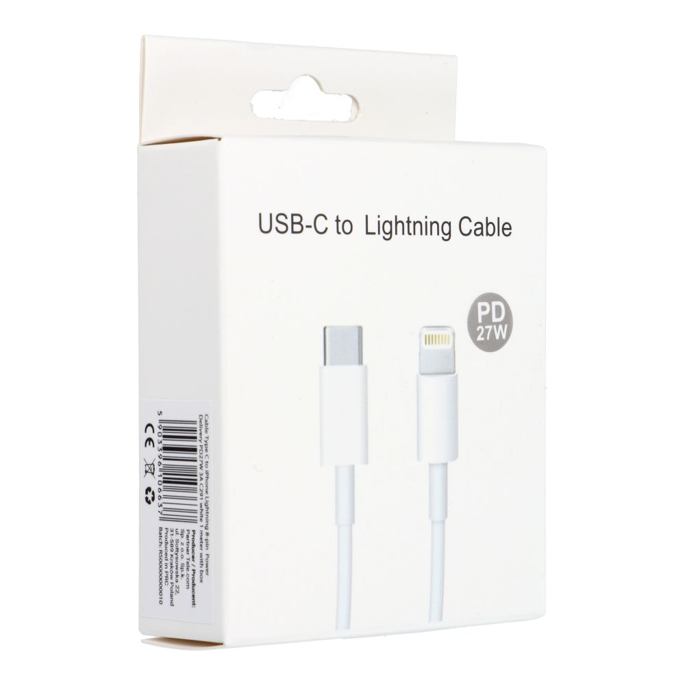 USB C kábel na Lightning PD 3A 27W 1m C291 box biely