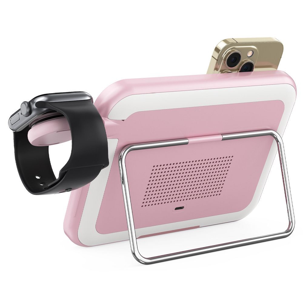 Bezdrôtová nabíjačka Forcell F-Energy Mag Mirror 3v1, C Qi2 15W kompatibilná s MagSafe, Apple Watch, Samsung Watch, ružová