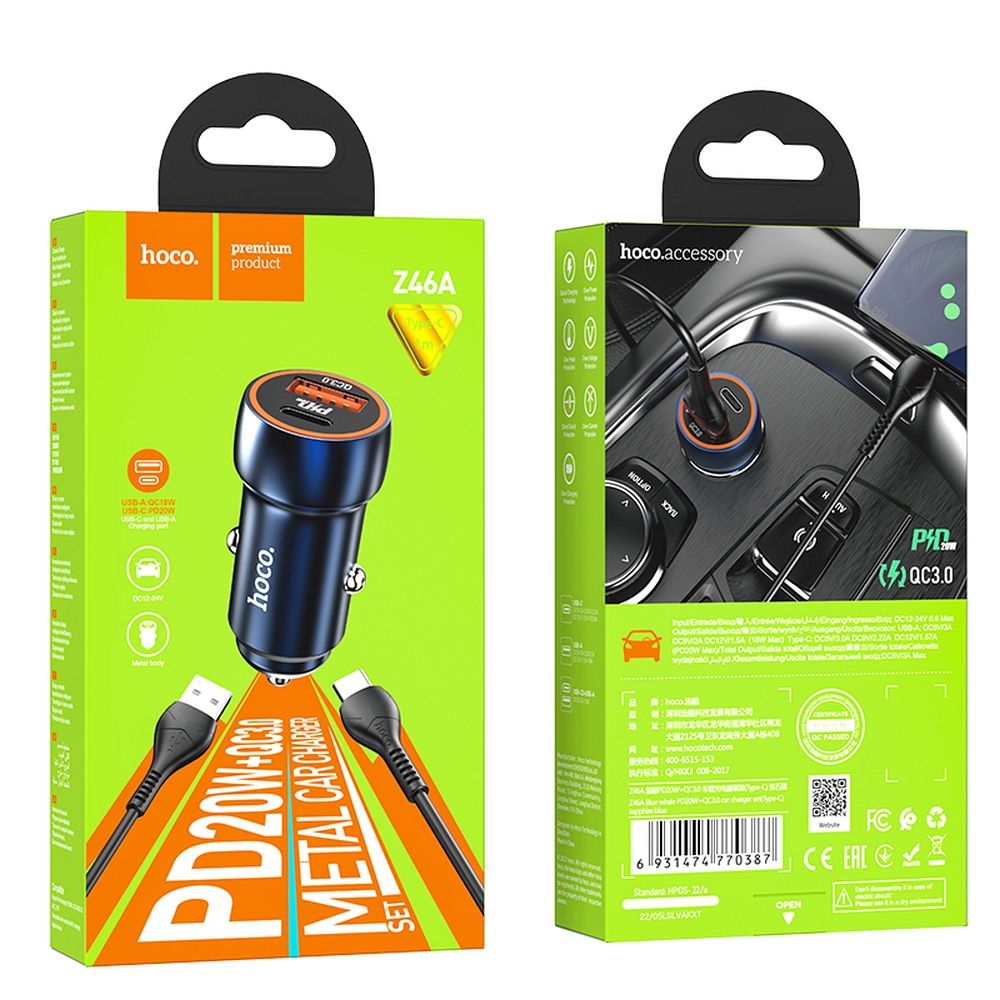 HOCO Z46A 20W QC 3.0 modrá + kábel typ C