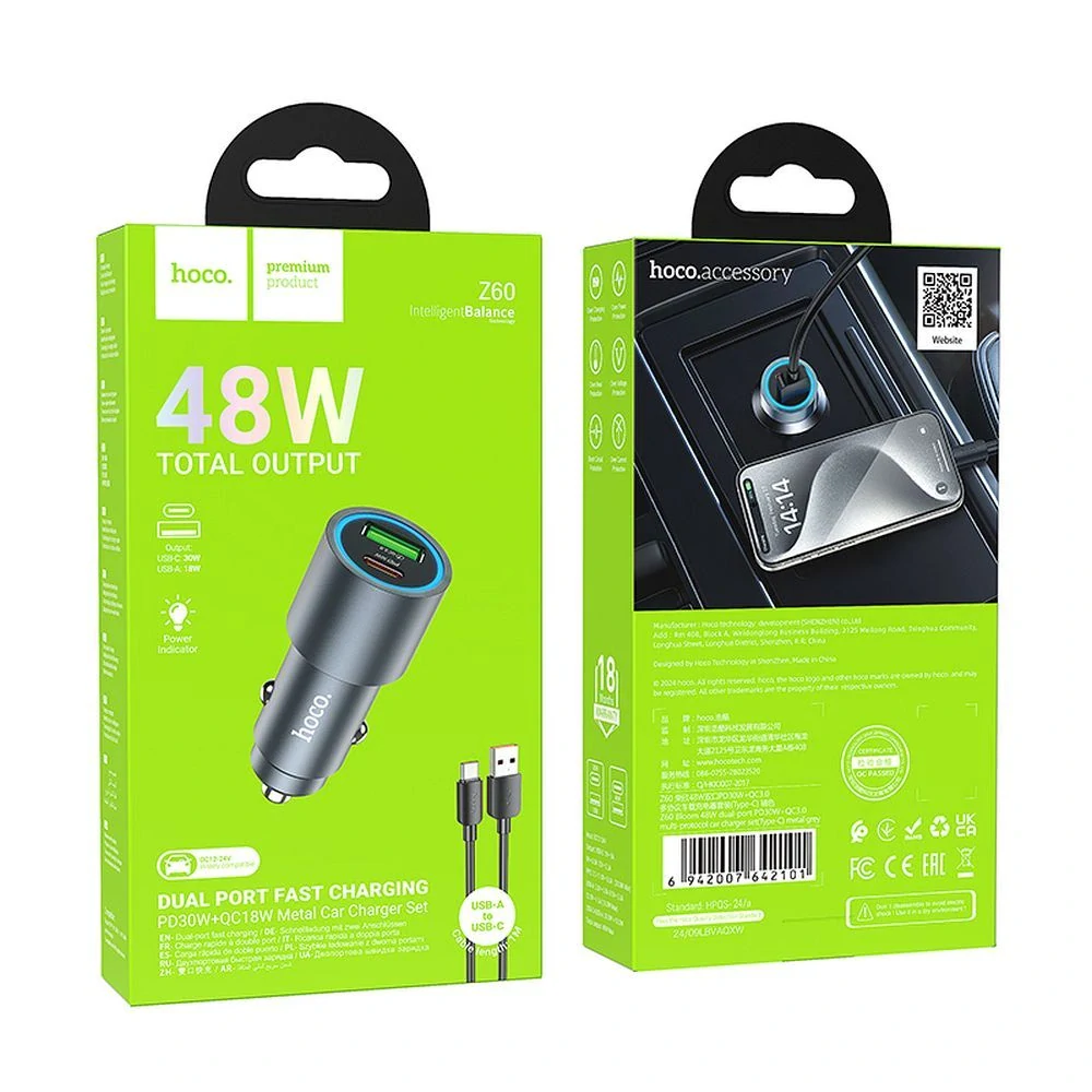 HOCO Z60 48W QC 3.0 čierna + kábel typ C