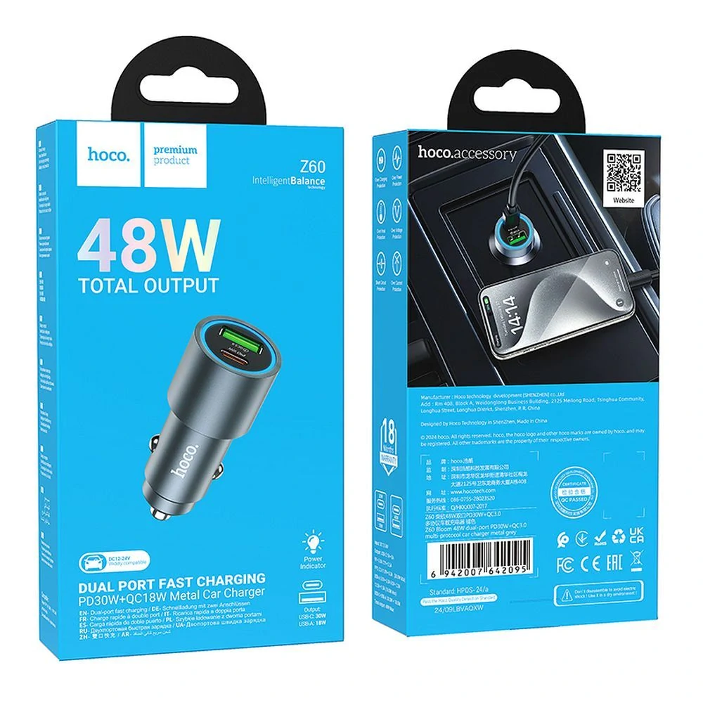 HOCO Z60 48W QC 3.0 čierna bez kábla