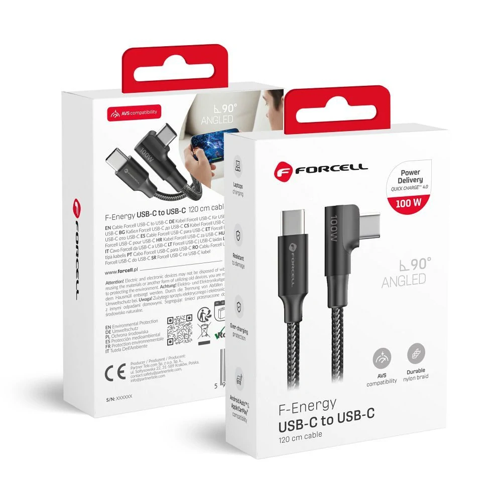 FORCELL F-ENERGY CC-1Deg typ C- typ C 90° 1,2m 5A biely