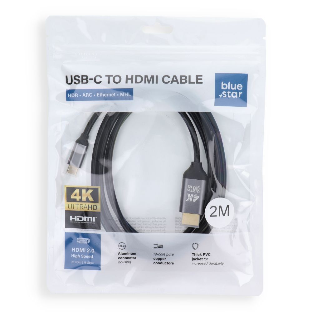 Blue Star USB-C/HDMI 4K 60Hz HDR, ARC, Ethernet, AWM, 2m čierny