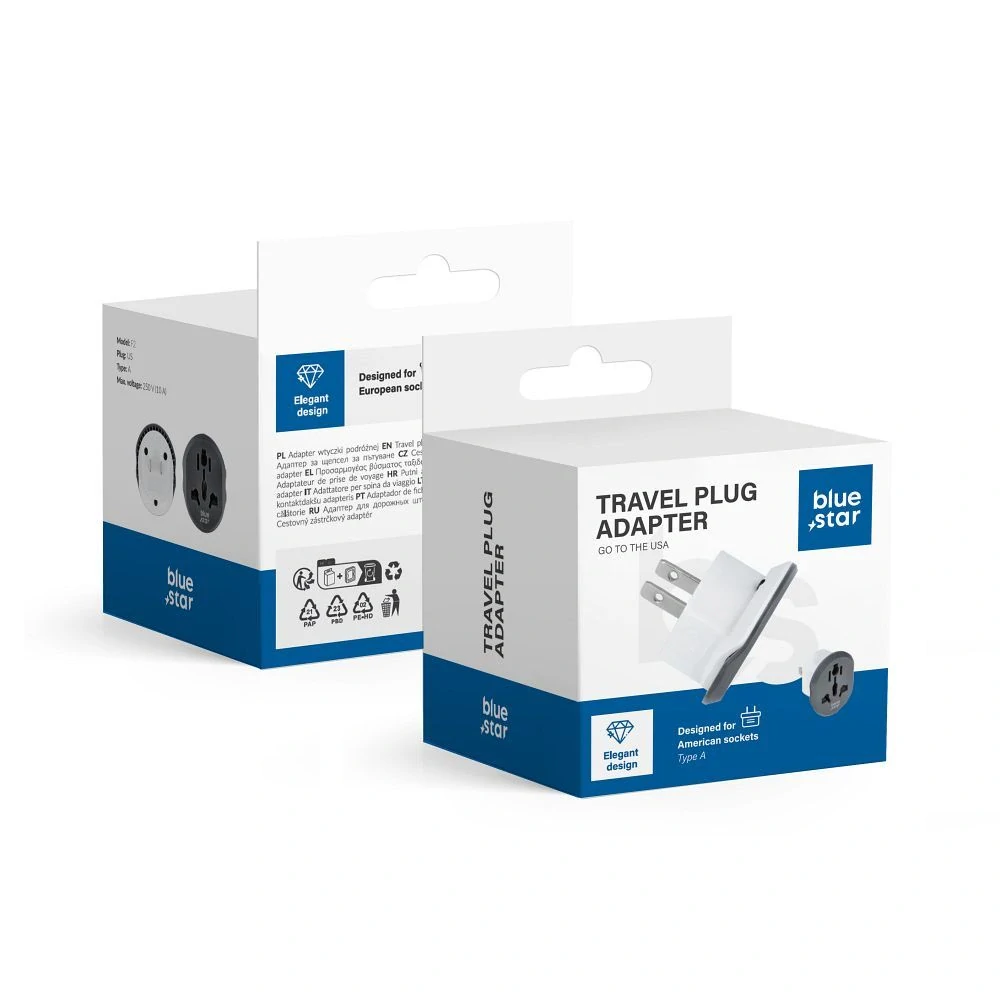 Blue Star GO TO USA (Typ A) cestovný adaptér do zástrčky