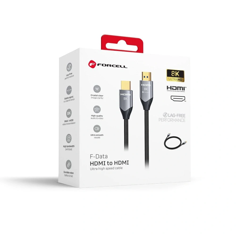 Forcell Cafule HDMI 2.1 8K 60Hz/4K 120Hz, HDR, eARC, VRR, 48Gbps, 1m čierny