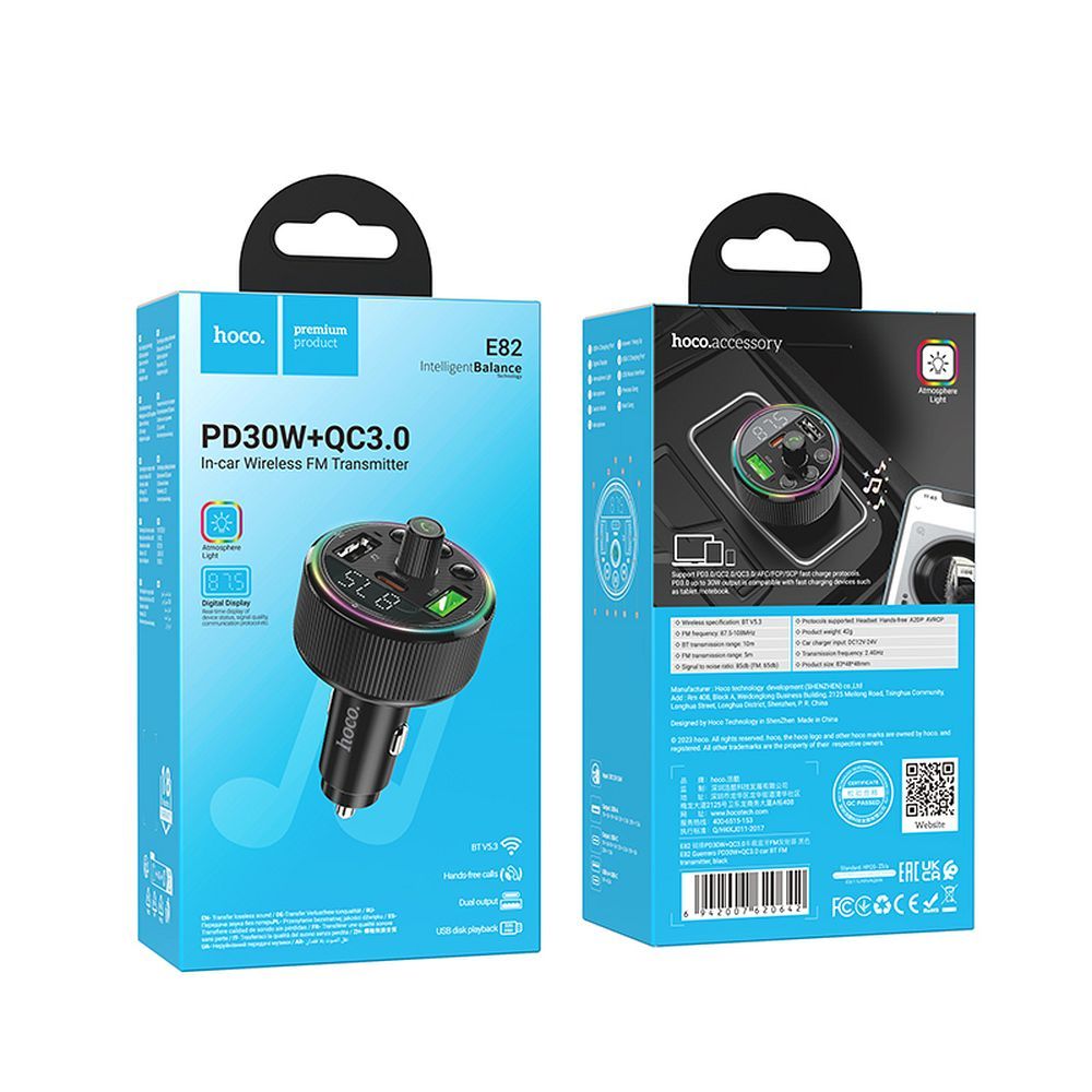 HOCO E82 30W Transmitter FM s autonabíjačkou