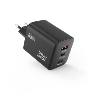 Blue Star GaN 65W Quick Charge nabíjačka sieťová bez kábla čierna