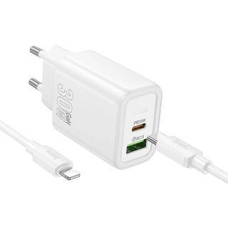 HOCO N63 30W biela + kábel na koncovku typ C - LIGHTNING universal