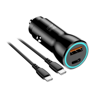 Blue Star 25W PD QC3.0 AFC PPS čierna autonabíjačka + kábel na koncovku typ C - typ C universal